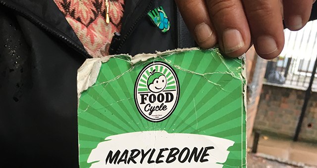 A resident's food bank card