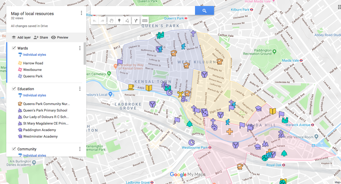 Map of local resources across the three wards